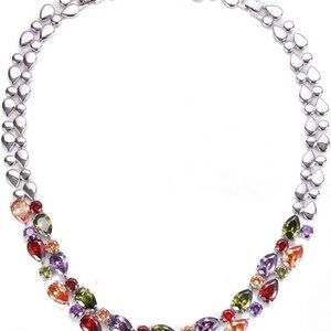 Necklaces for Women, Classic Multi Gemstones Silver Necklaces with Amethyst Garn